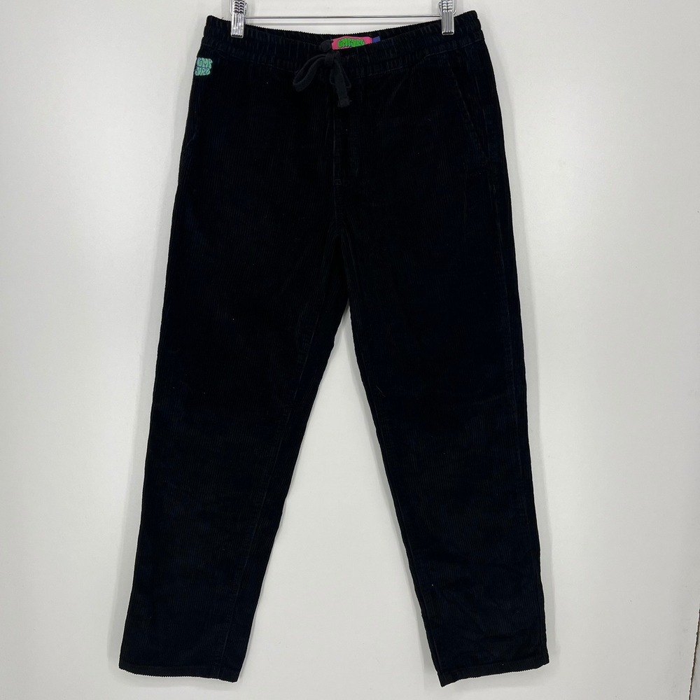 Empyre Relax Black Corduroy Pants Mens Small Elastic Drawstring Waist Streetwear